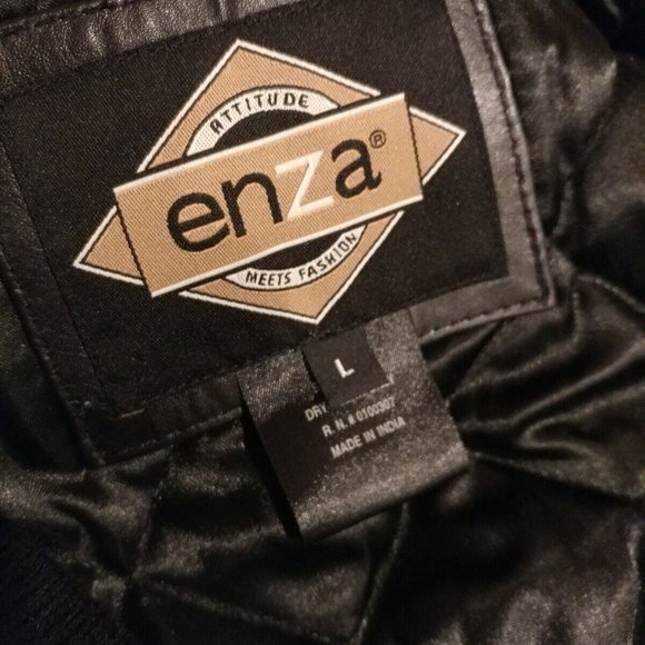 Enza Black Wool Leather Embroidered Disney World Services Varsity Jacket Mens L - Picture 8 of 10